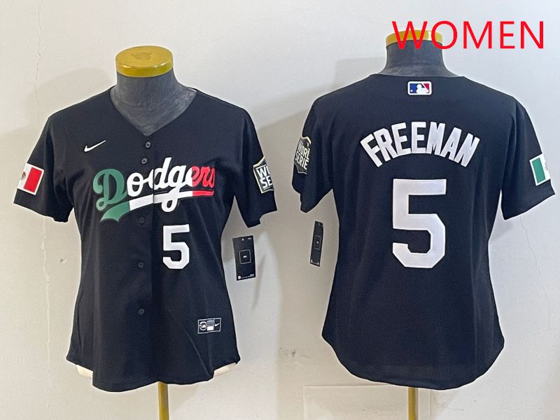 Women Los Angeles Dodgers 5 Freeman Black Game 2025 Nike MLB Jersey style 4035